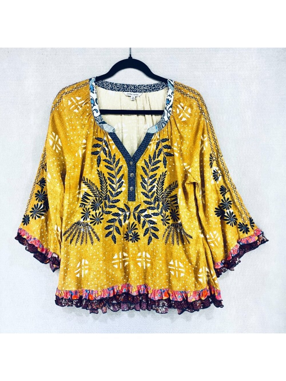 John Mark Cottagecore Top Womens M Multicolor Floral Embroidered Blouse Boho